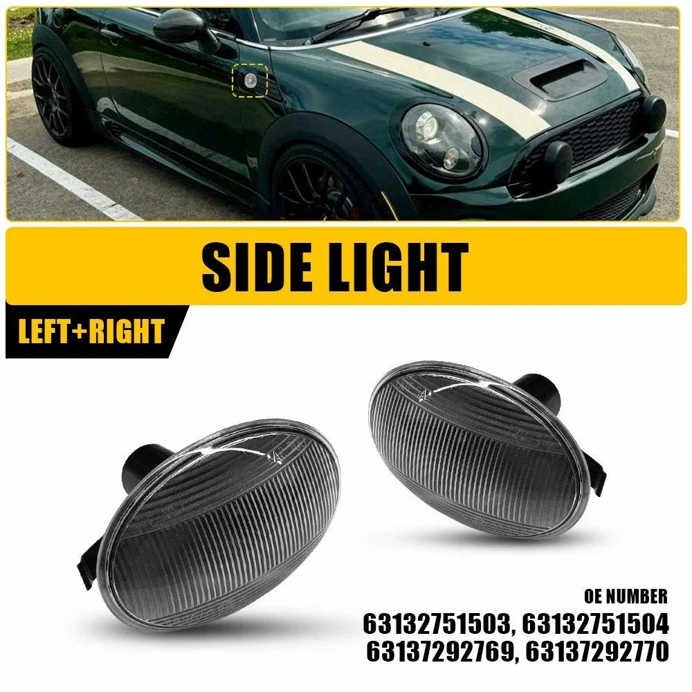 2X Front Side Marker Fender Light Clear Lens for Mini Cooper R55 R56 R57 R58