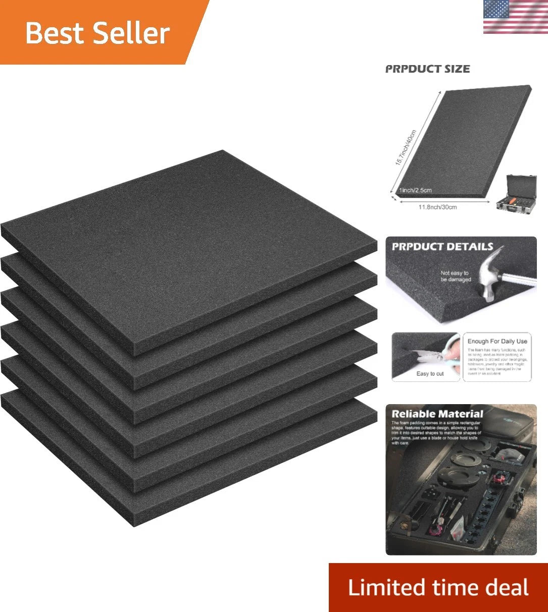 6X Lightweight Polyurethane Foam Sheets 16x12x1 Inch Cuttable Inserts