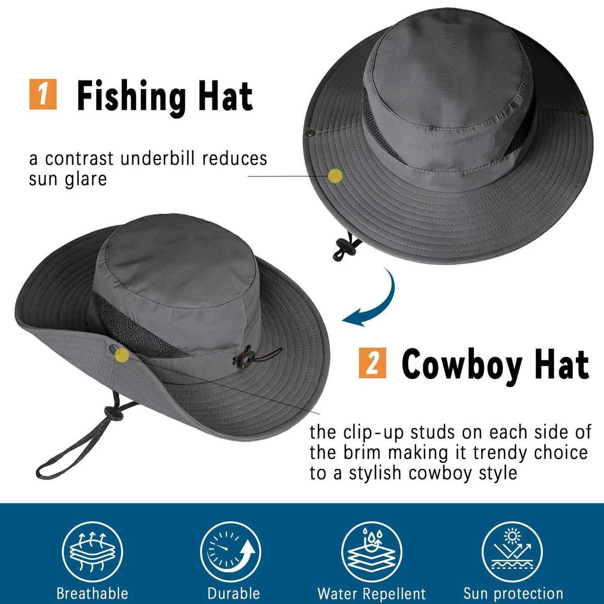 Wide Brim Safari Sun Hat for Men Women (6 3/4-6 7/8) - Dark Gray