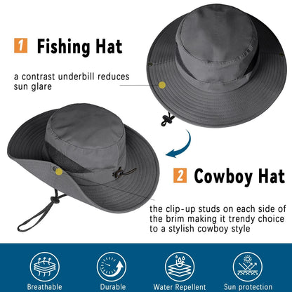 Wide Brim Safari Sun Hat for Men Women (6 3/4-6 7/8) - Dark Gray