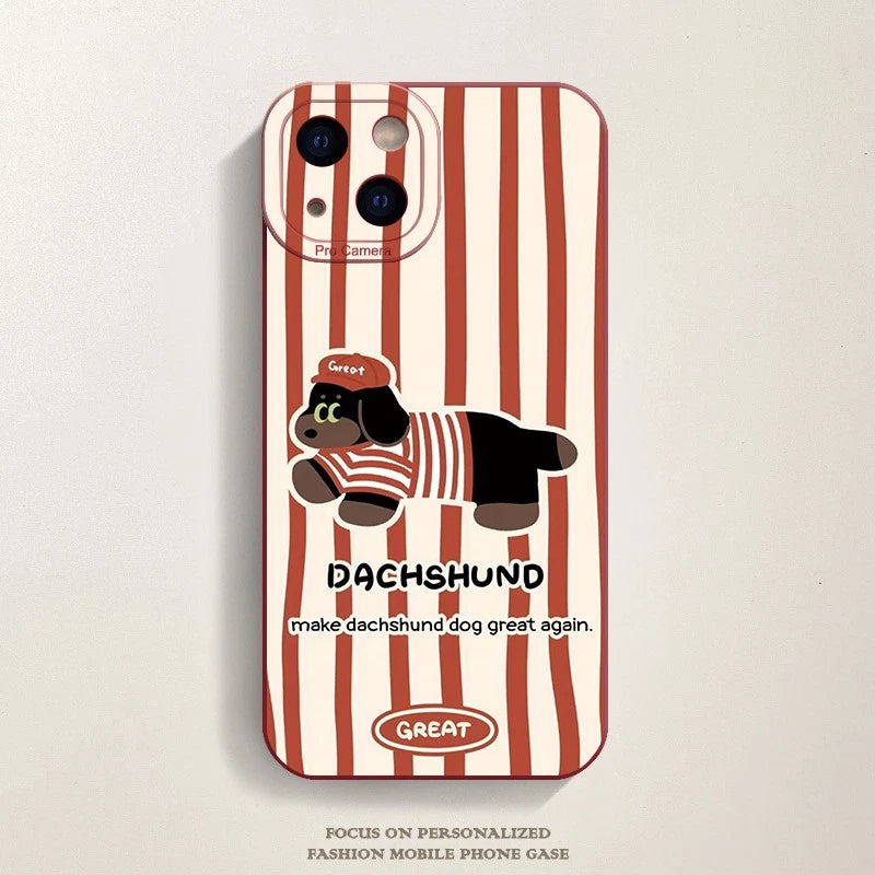 Striped Dachshund TPU Case for iPhone 11 12 13 14 15 16 17 Pro Max Plus