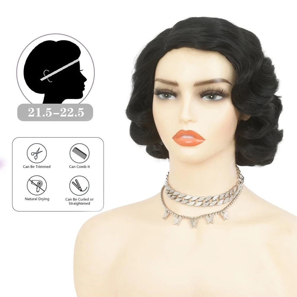 Black Women's Synthetic Finger Wave Wig for 1920s Vintage Fashion