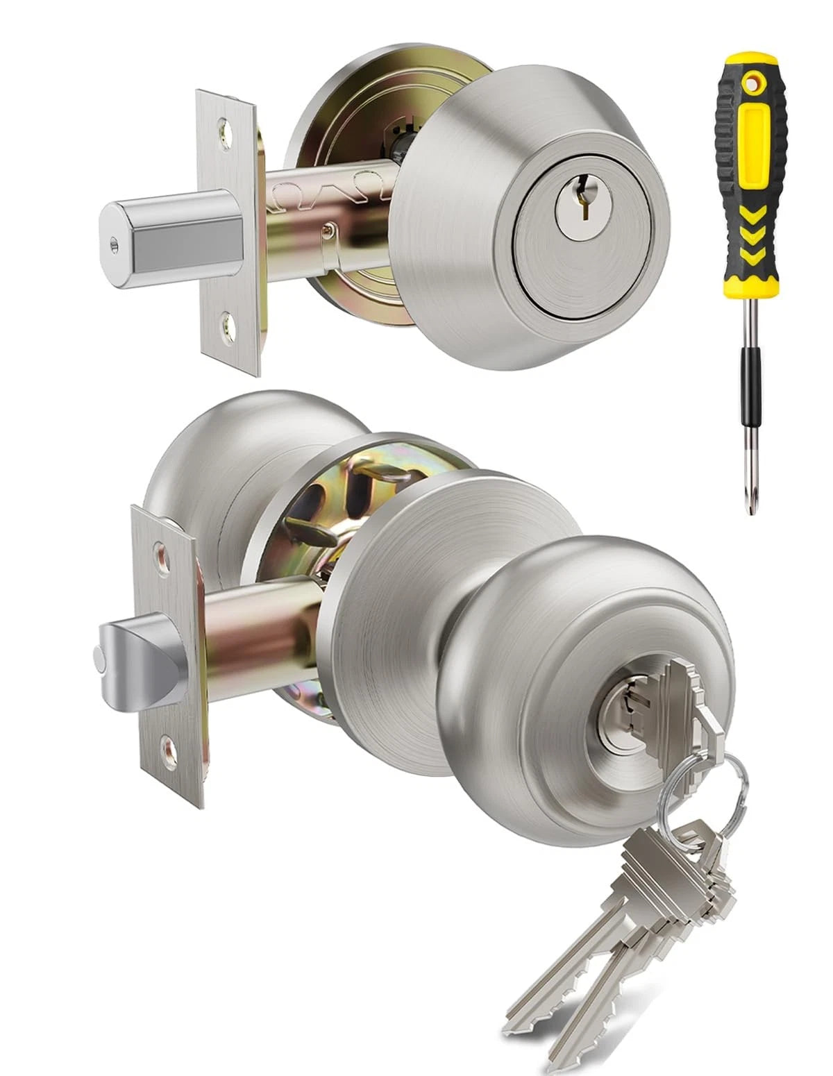 Keyed Entry Door Knob Deadbolt Combo Set for All Makes Models