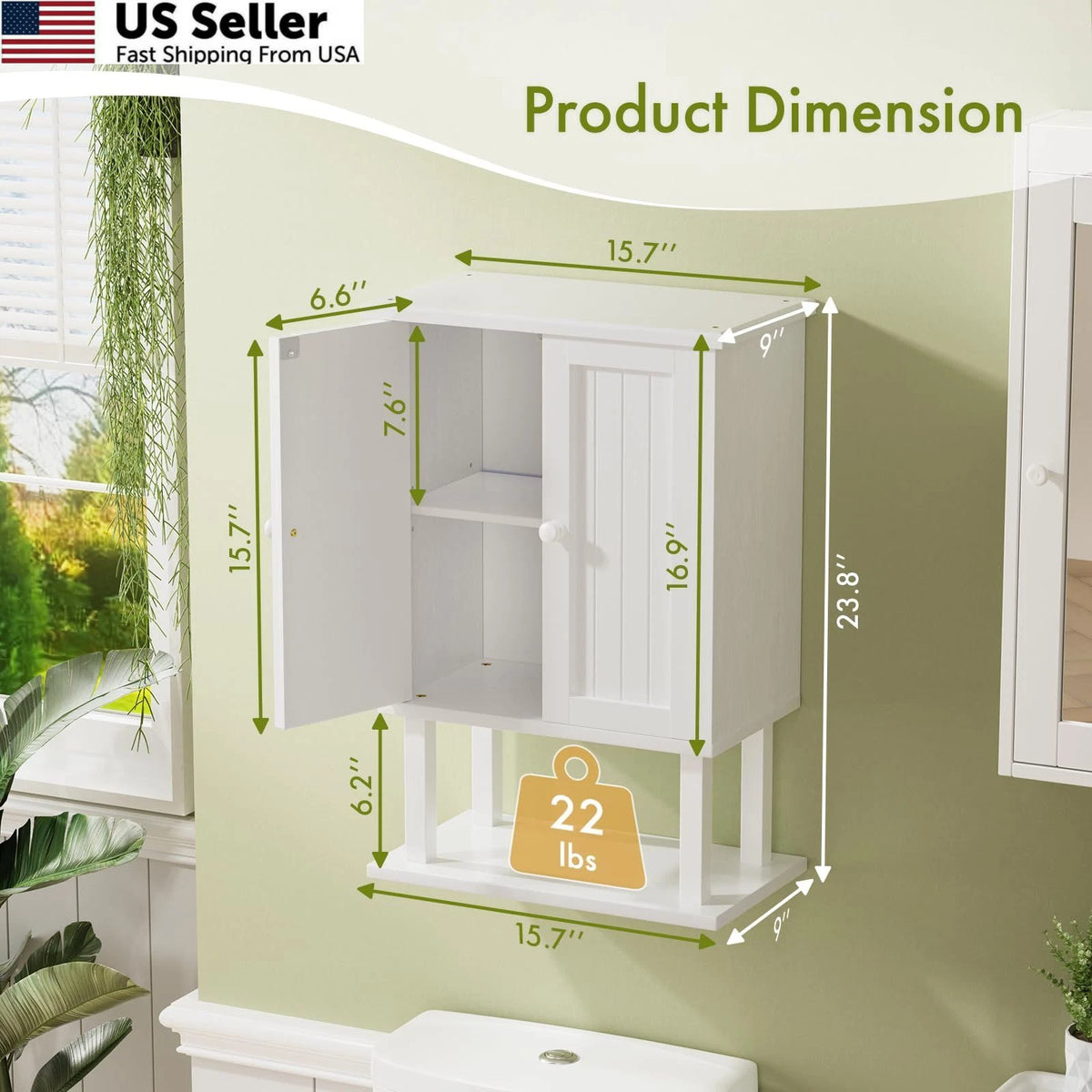 Bamboo Bathroom Wall Cabinet for AmazerBath (15.7"W x 23.8"H)