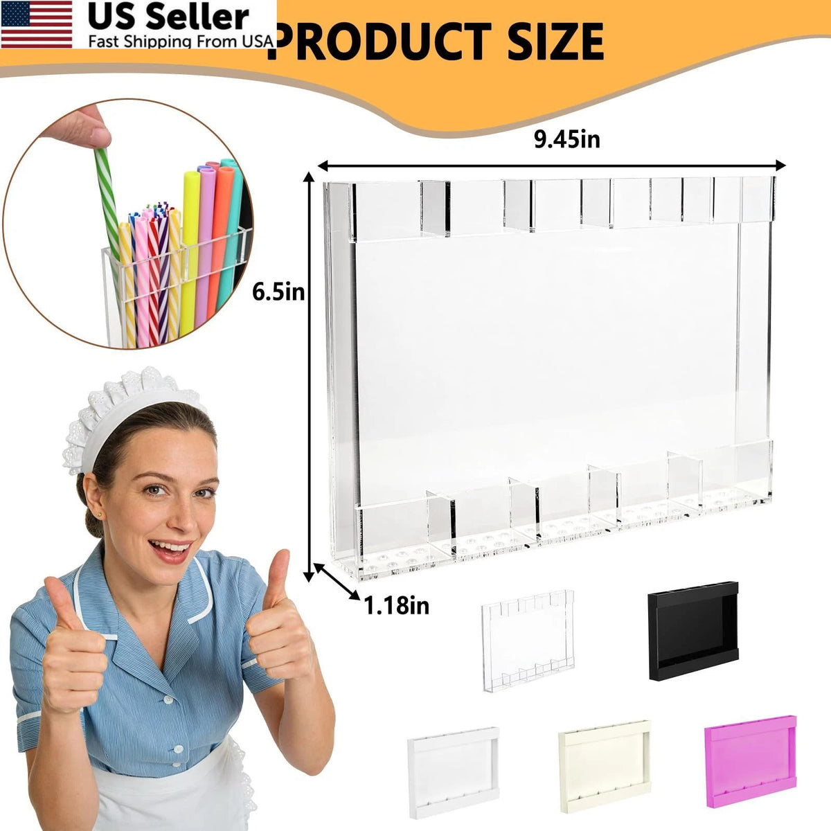 9.5" Acrylic Straw Holder for Cabinet Door - Reusable Clear