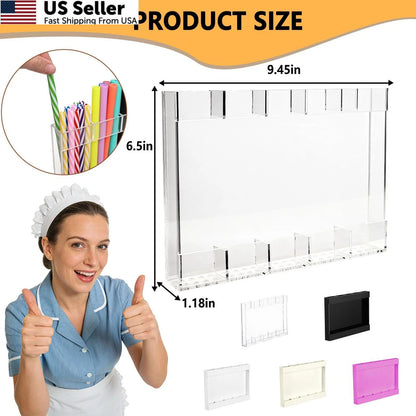 9.5" Acrylic Straw Holder for Cabinet Door - Reusable Clear