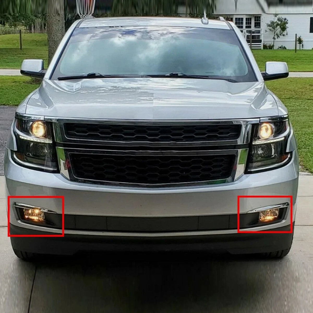 Fog Lights Lamps Set of 2 w/Chrome Trim+Switch+Bulbs for Chevy Suburban/Tahoe (2015–2020)