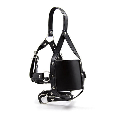 PU Leather BDSM Head Harness Face Mask with Open Mouth Gag Restraint