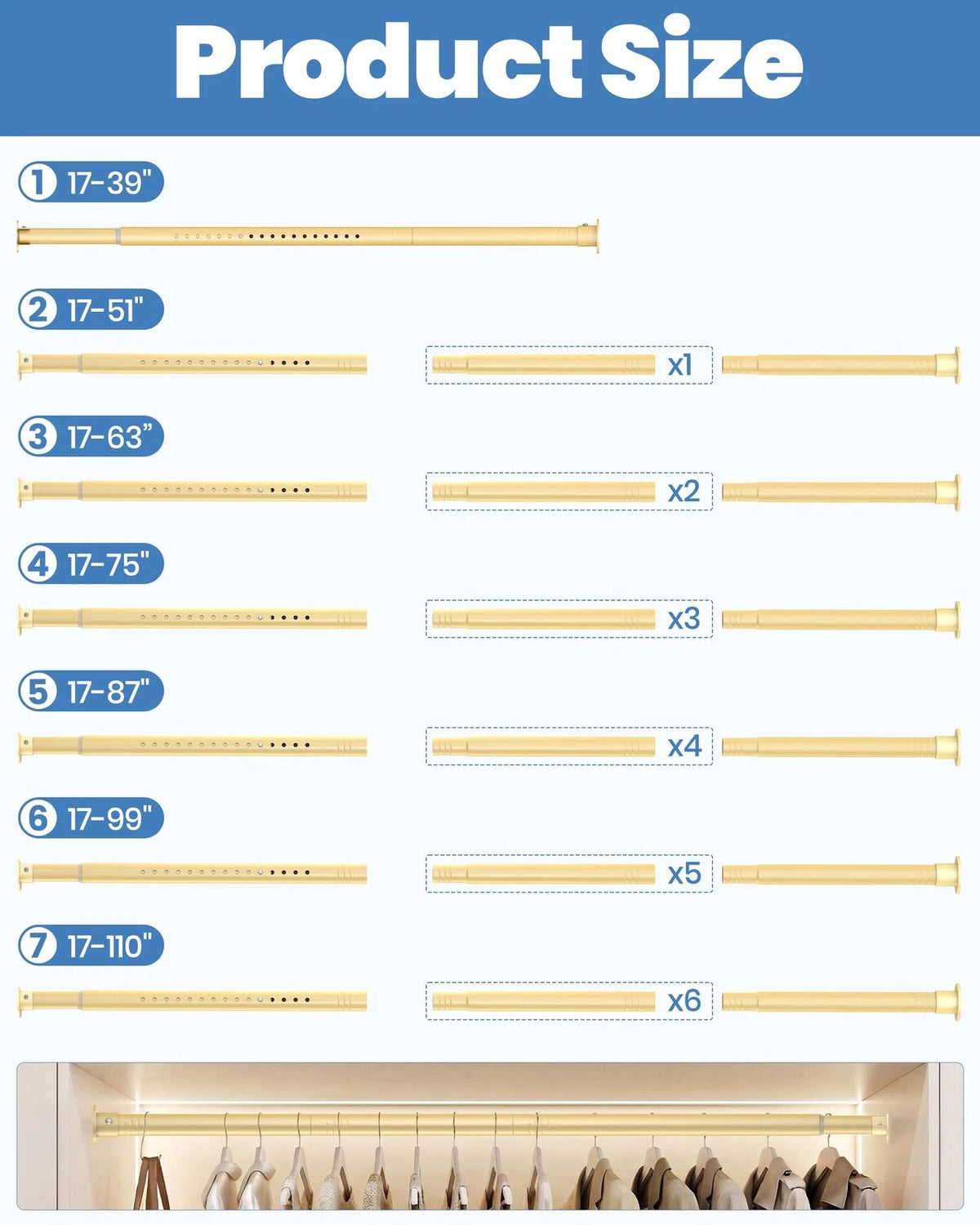 Adjustable Heavy-Duty Closet Rod for 17-40 Inch Spaces
