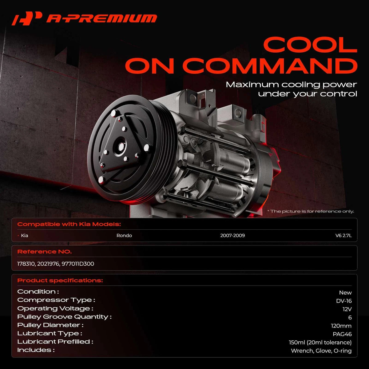 A/C Compressor for Kia Rondo (2007–2009) 977011D300, 2021976, 178310