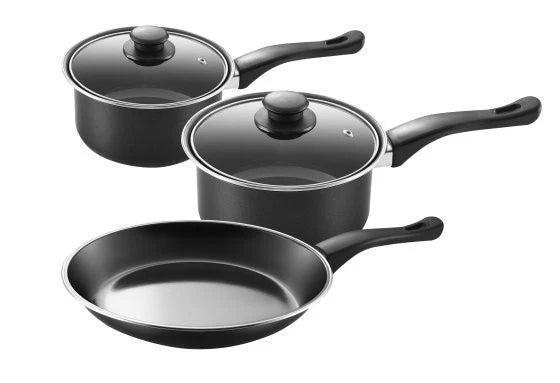Set of 5 Non-Stick Black Steel Saucepans for Campervan Caravan (HW1820)