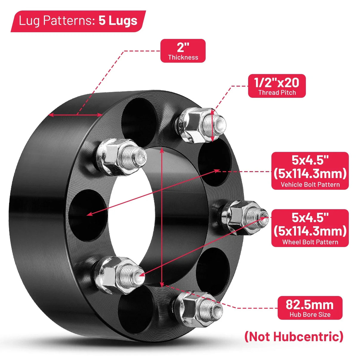 Set of 4 Wheel Spacers 2 Inch 5x4.5 for Jeep Cherokee (1984–2001)