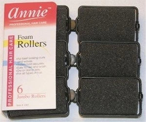 Set of 6 Jumbo Foam Hair Rollers 1.5 Inch - Black