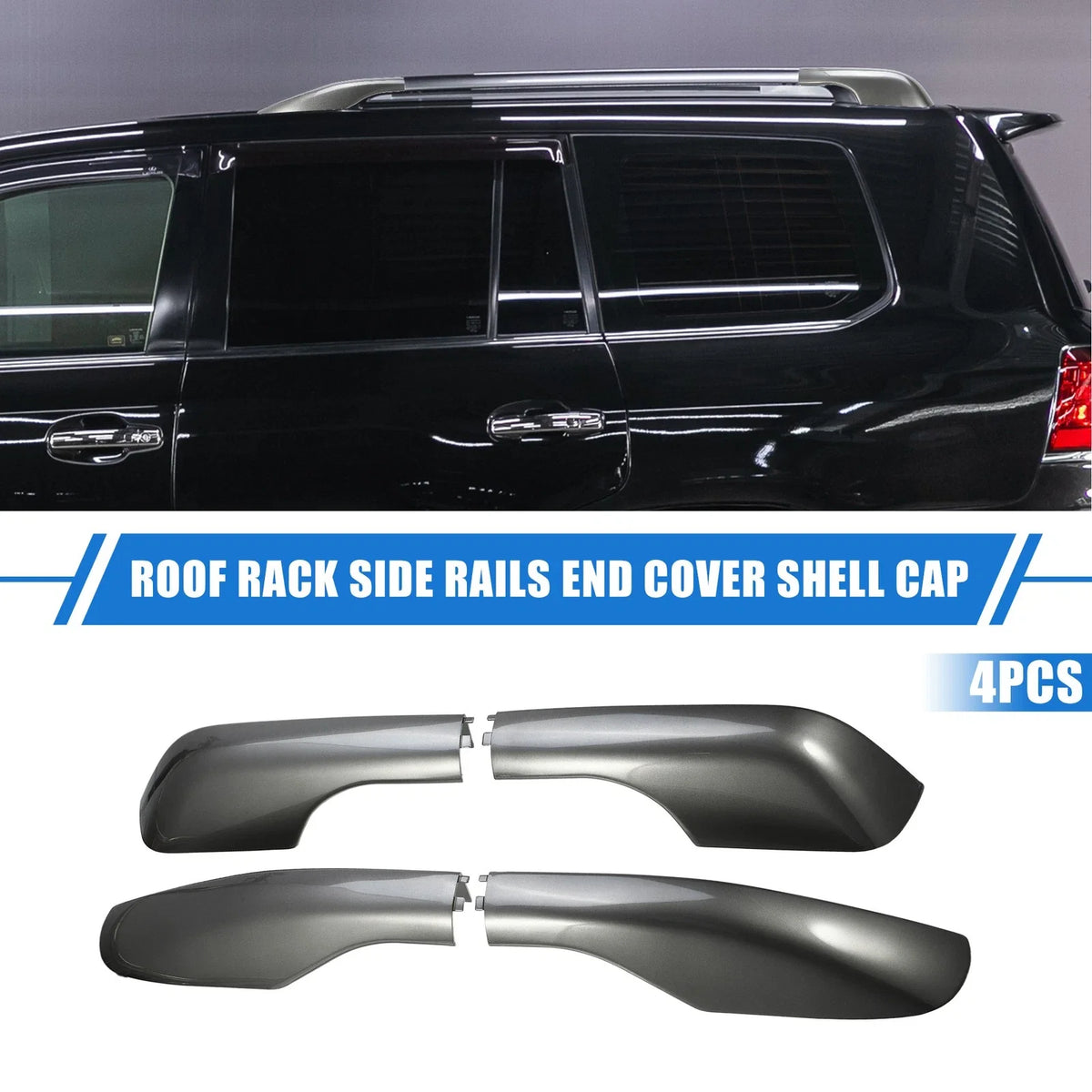 Set of 4 Roof Rack Side Rails End Cover Shells for Lexus LX570 (2008–2015) Gray