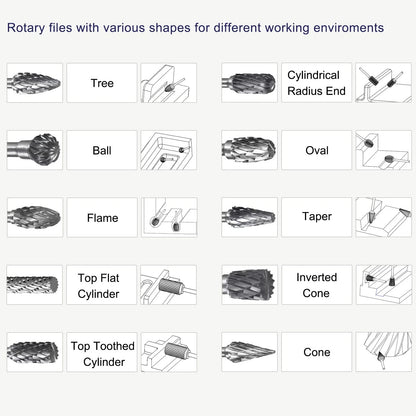 Tungsten Carbide Rotary Files Set for Automotive Use (1/8" Shank)