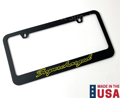 Matte Black Premium License Plate Frame with Yellow Outline for Universal Fit