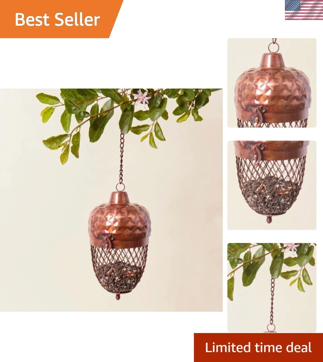 Copper Acorn Bird Feeder for Backyard Birds