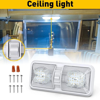 LED Ceiling Fixture Double Light Dome for RV Camper Trailer (12V)