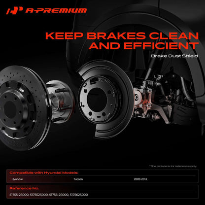 2X Brake Dust Shield for Hyundai Tucson (2009–2013) 517552S000, 51755-2S000, 51756-2S000