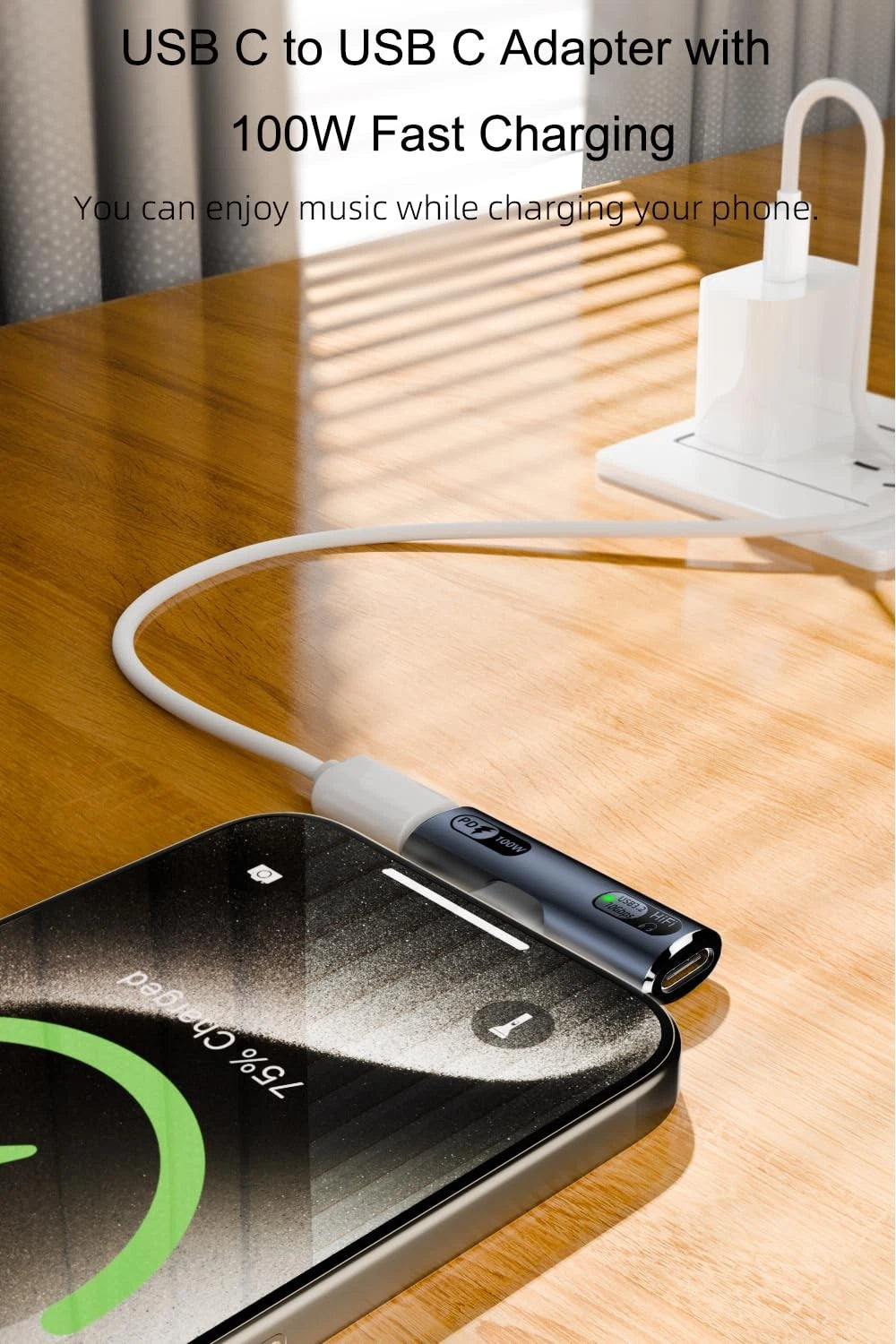USB C Splitter with 100W Fast Charging for Dual Headphones