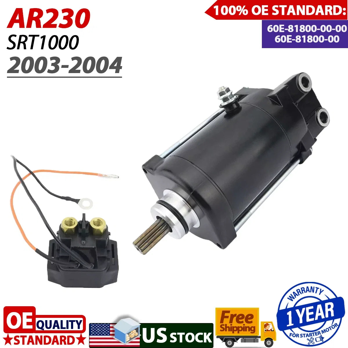 Starter for Yamaha SR230 SRT1000 (2003–2004) with Relay