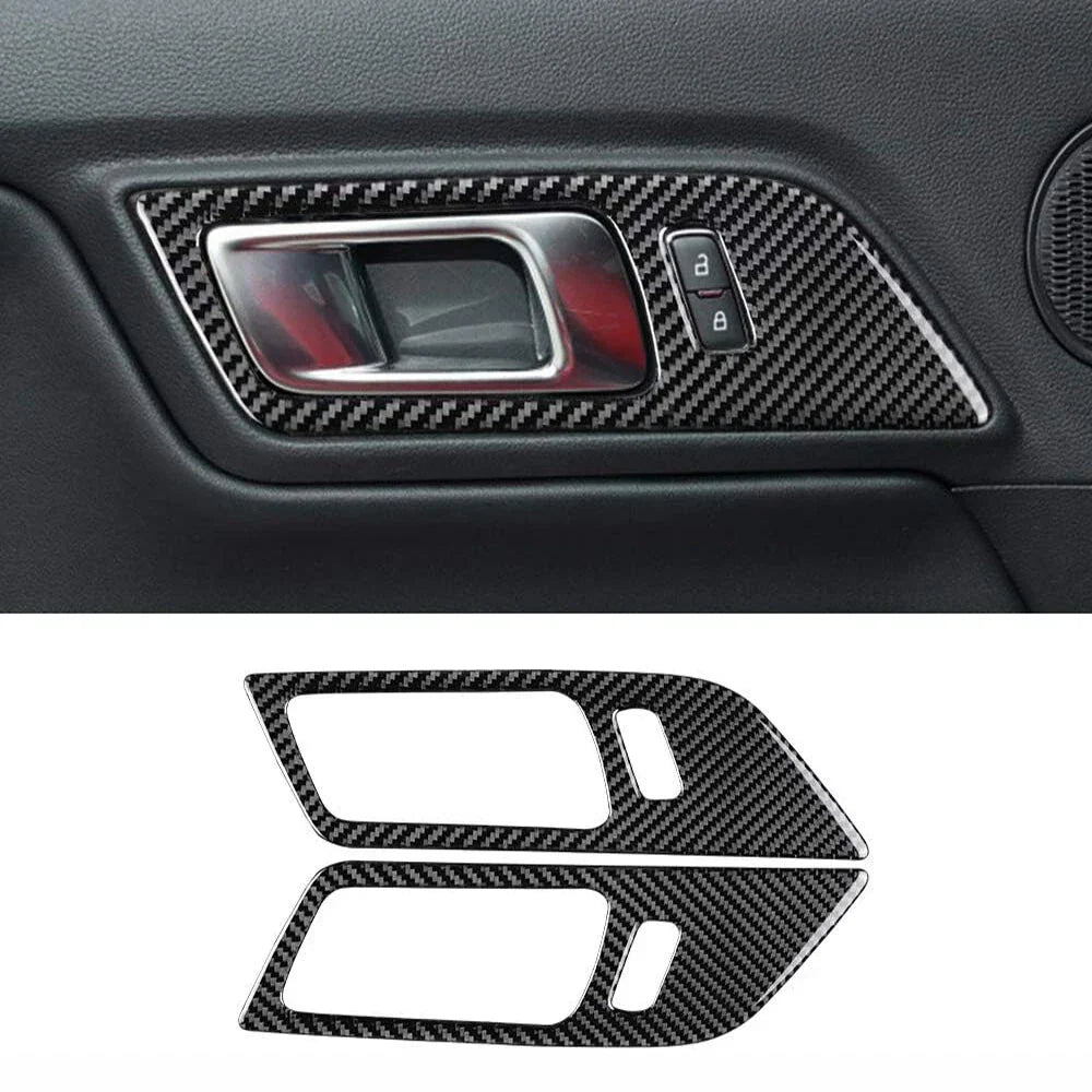 Carbon Fiber Interior Door Handle Trim Covers for 2015-2022 Ford Mustang