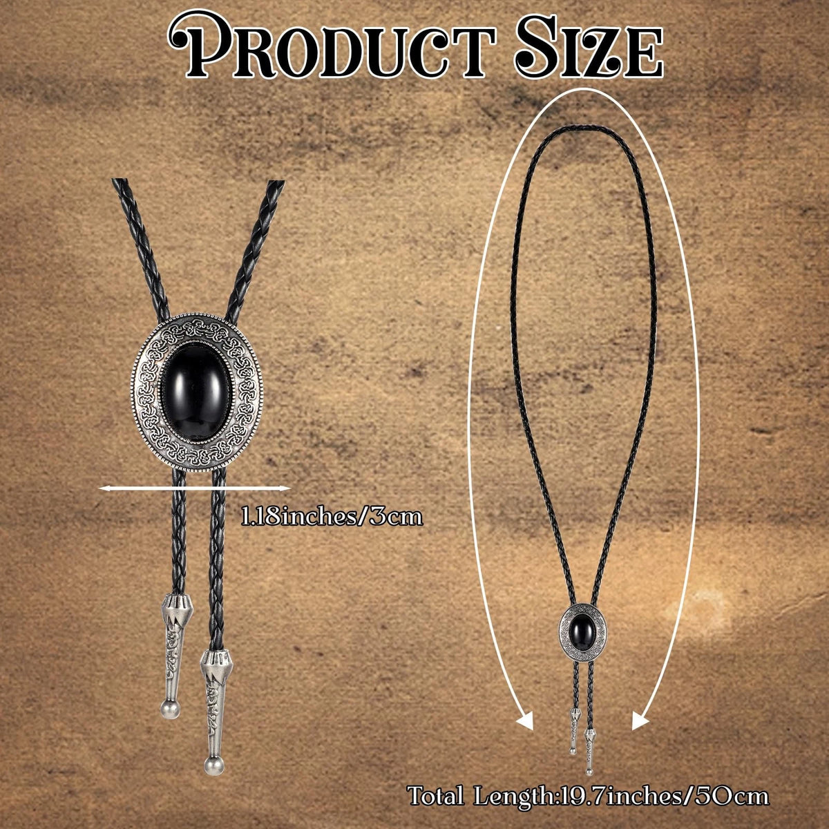 Bolo Tie for Men Western Cowboy 19.7 × 1.18 inches, Black