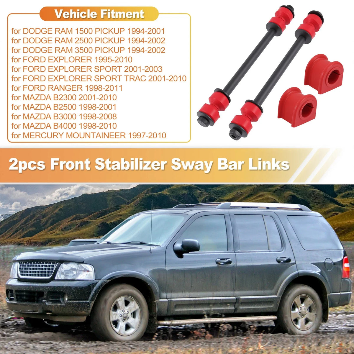 Set of 4 Front Sway Bar Links Bushing for Dodge Ram 1500 2500 3500 (1994–2004)