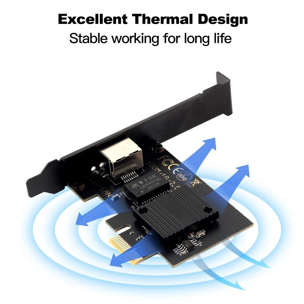 2500Mbps PCIe to RJ45 Ethernet Network Adapter for Desktop