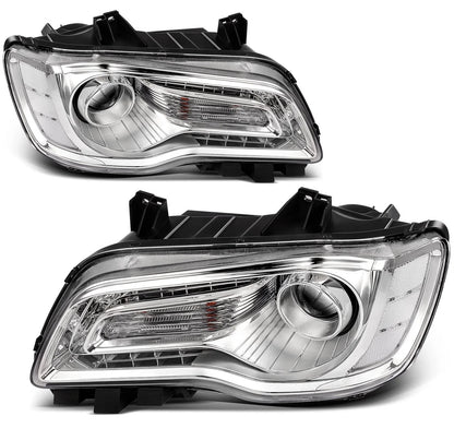 Set of 2 Chrome Halogen Headlights for Chrysler 300 (2015–2023)