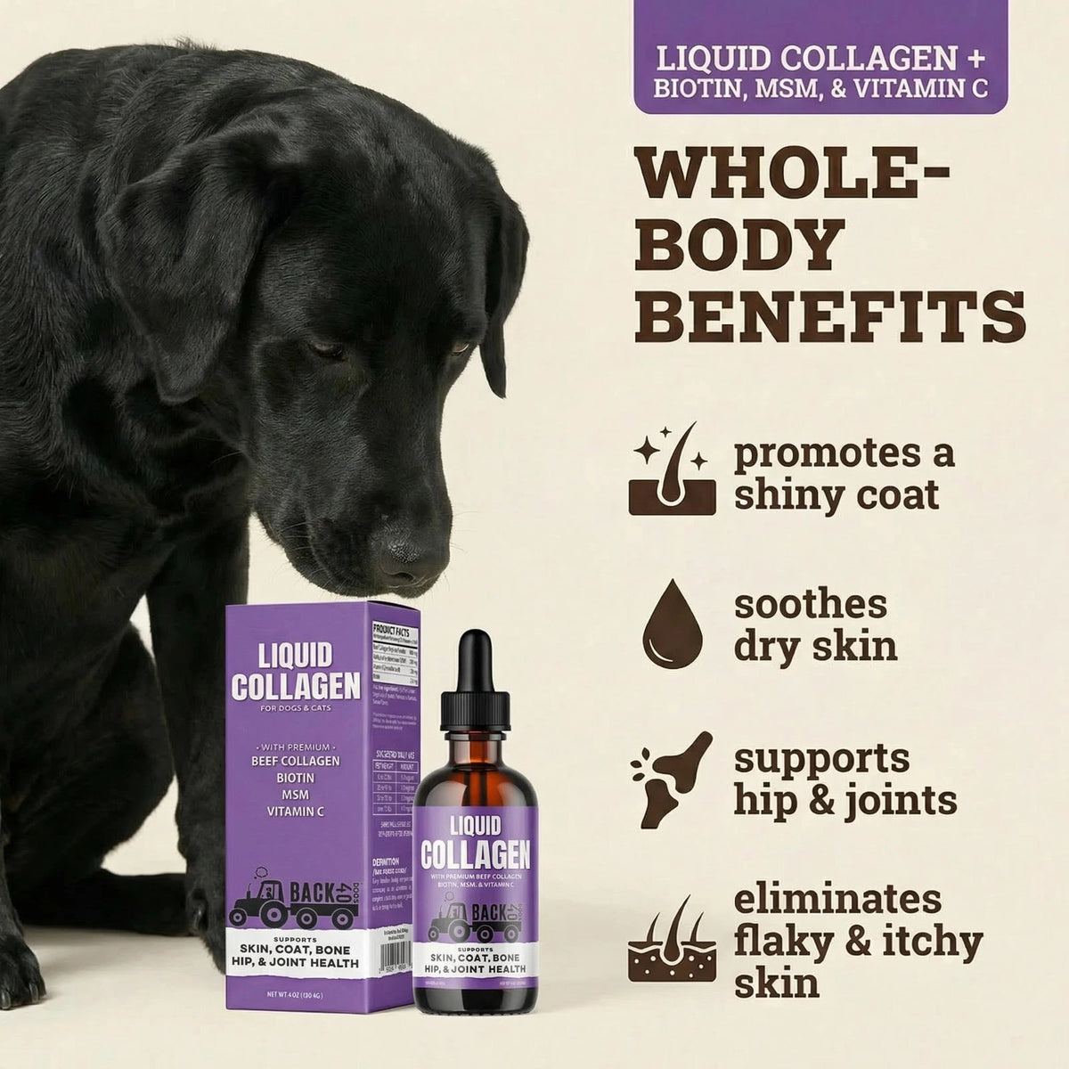 Premium Grass-Fed Liquid Collagen for Back 40 Dogs