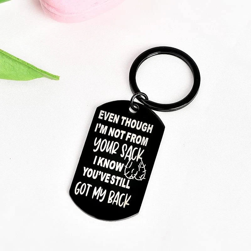 Stepdad Keychain for Bonus Dad Gifts from Daughter Son - Black