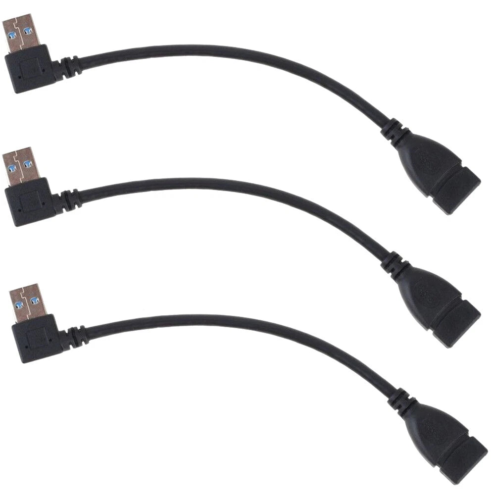 3Pcs USB 3.0 Male to Female Extension Cable 20cm 90 Degree Left Angled