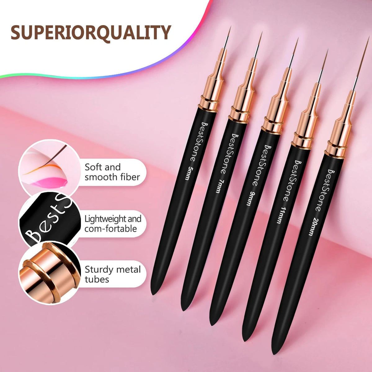 5X Nail Art Liner Brushes for Professional Gel Polish Painting