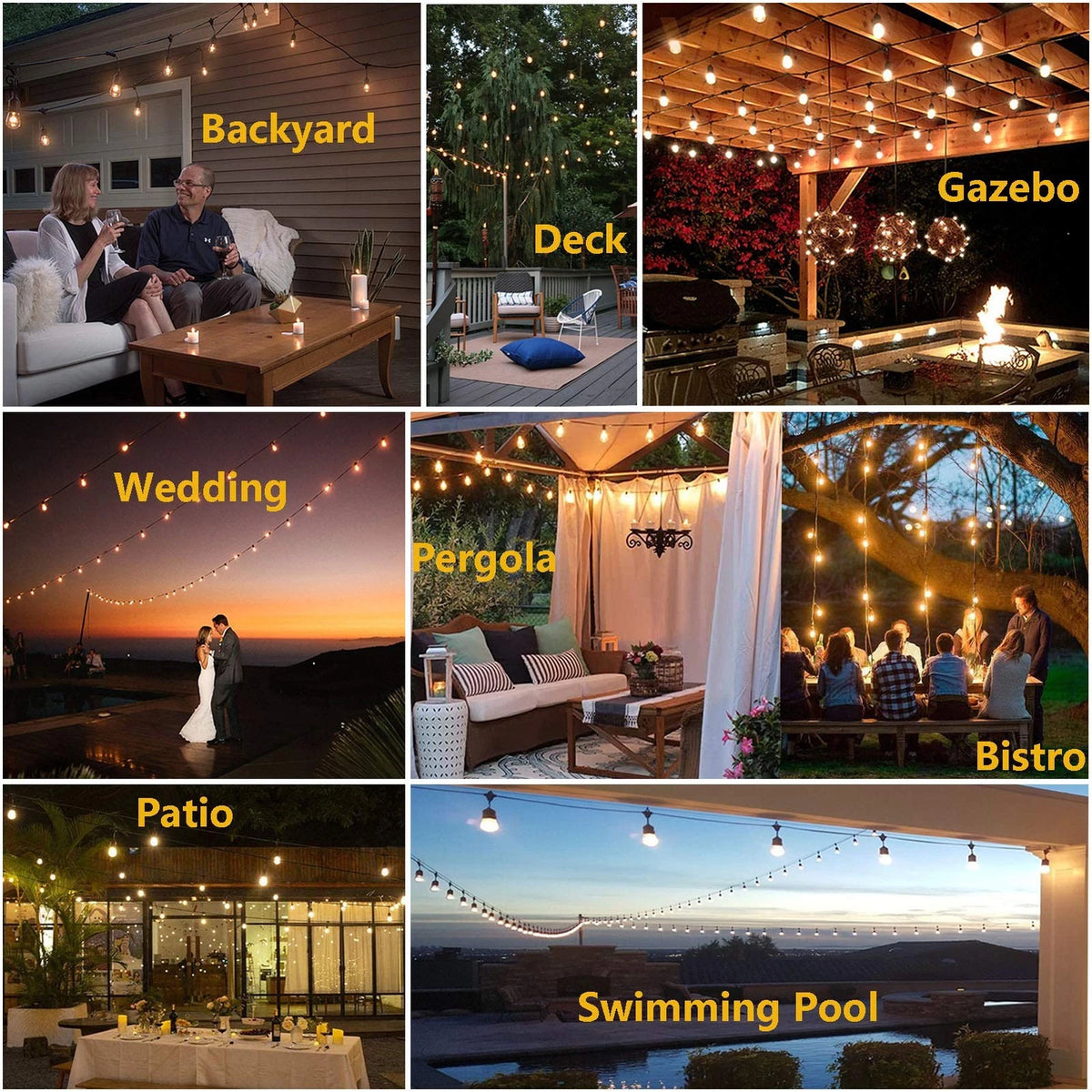 48FT Outdoor String Lights with 15+1 2700K LED S14 Shatterproof Bulbs