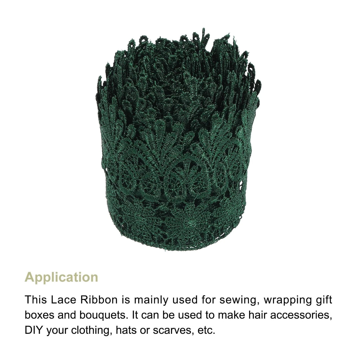 3 Inch Wide Lace Ribbon for Floral Crafts (5 Yards, Dark Green)