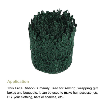 3 Inch Wide Lace Ribbon for Floral Crafts (5 Yards, Dark Green)