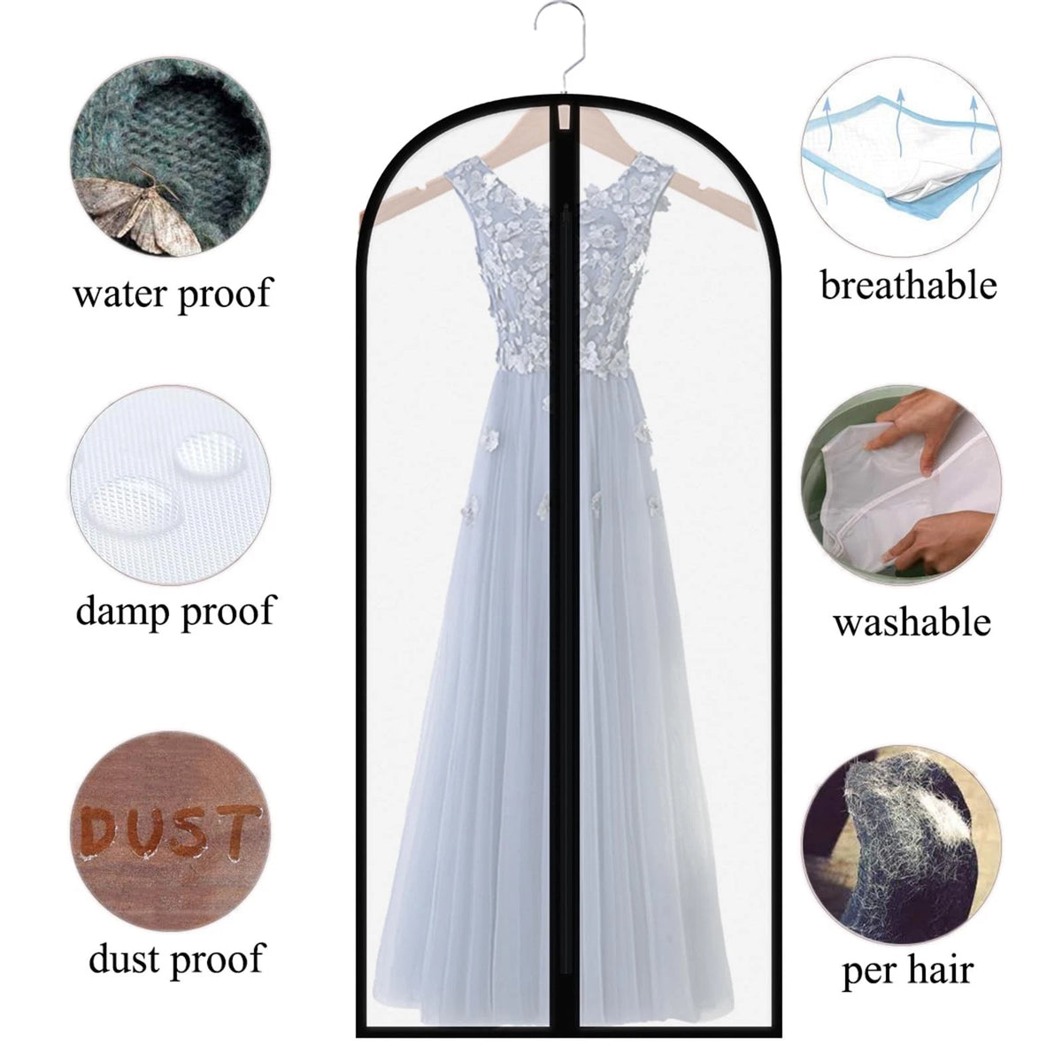 Set of 6 Extra Long Clear Garment Bags 60in for Dresses
