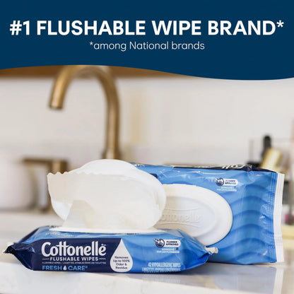 Pack of 2 Cottonelle Fresh Care Flushable Wet Wipes for Adults (168 Count)