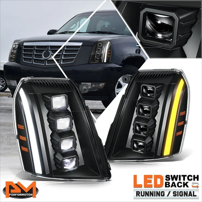 Quad Projector Full LED Switchback Headlight for Cadillac Escalade ESV EXT (2007–2014)