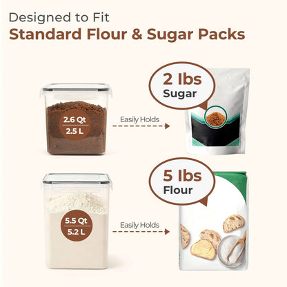 Set of 2 Airtight Food Storage Containers for Pantry (5lb, 2lb)
