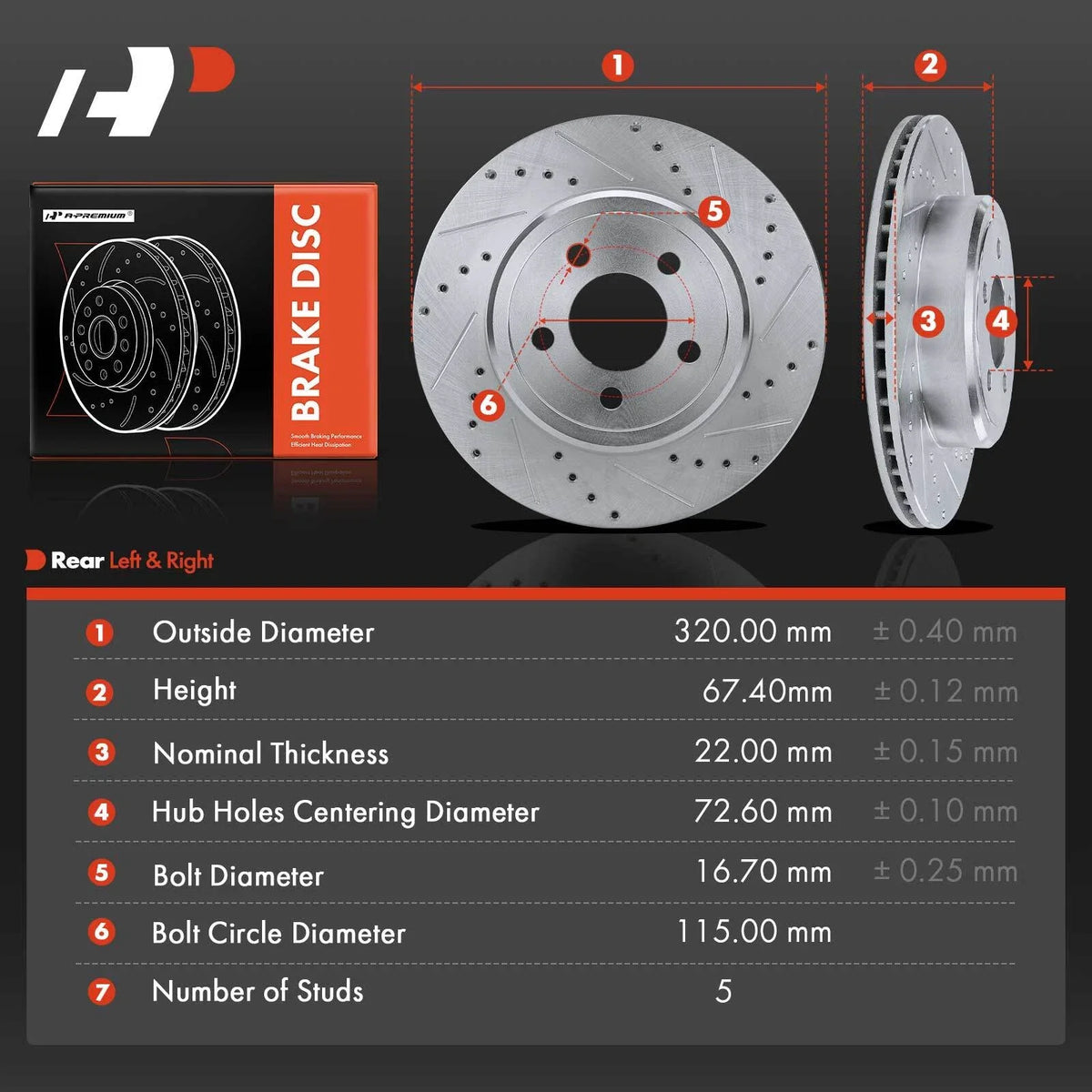 Set of 2 Rear Drilled Brake Rotors for Dodge Challenger (2009–2020)