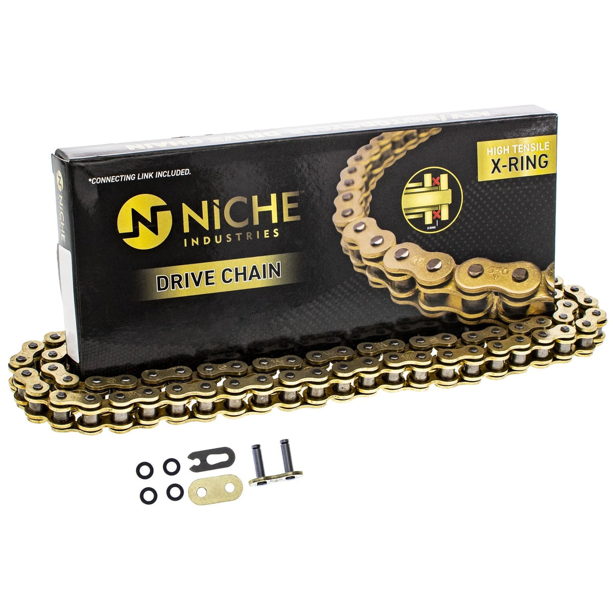 2X NICHE Gold 420 X-Ring Chain 72 Links for Motorcycle (519-CDC2553H, 5442)