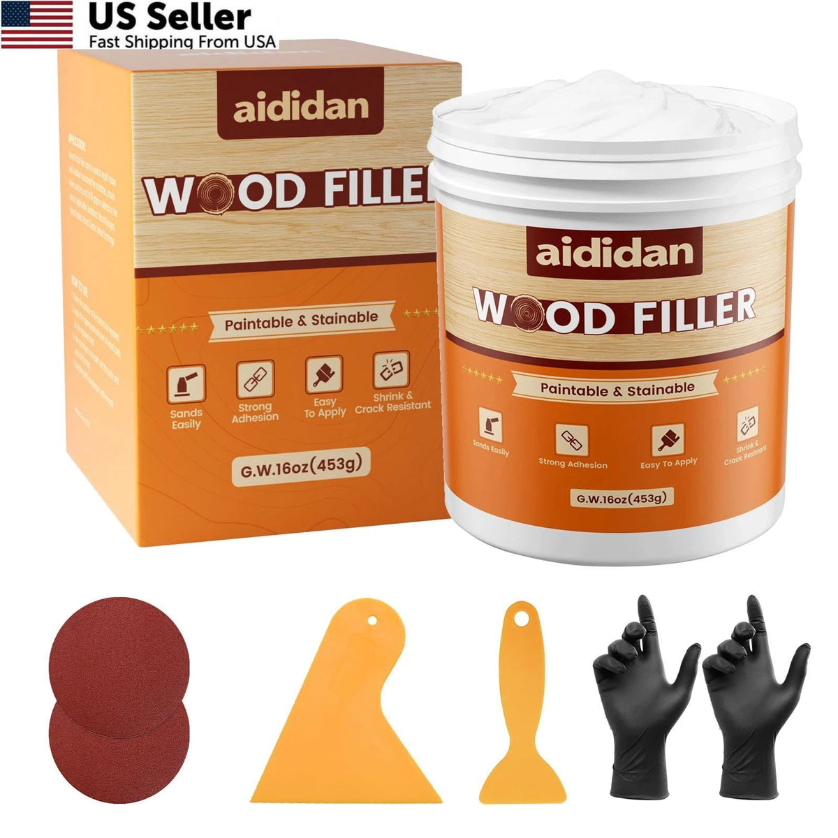 Wood Filler Repair Kit 16 Ounce Paintable Stainable Putty White