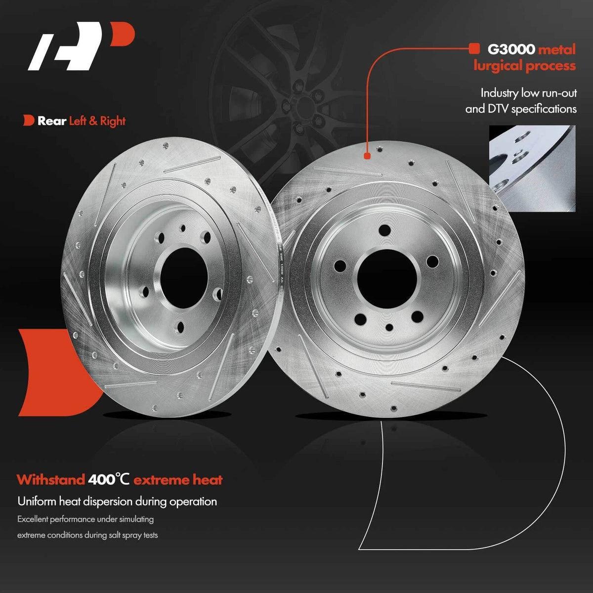 Set of 2 Rear Drilled Brake Rotors for Buick Envision (2016–2018)
