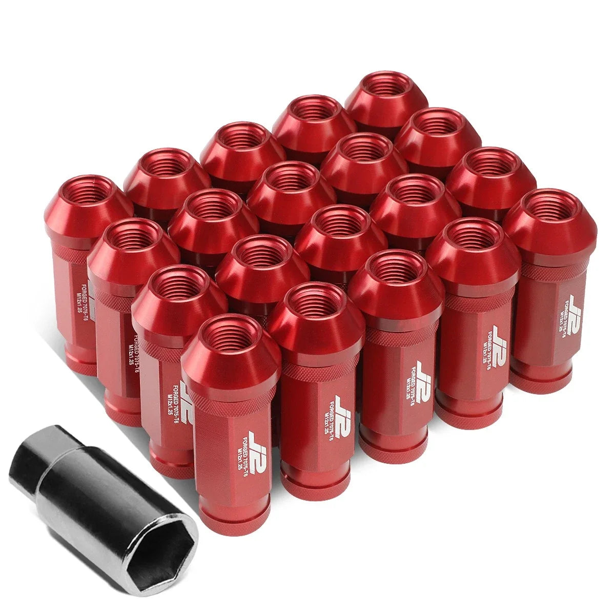 20Pcs J2 7075 Forged Aluminum M12X1.25 Open-End Lug Nut Set w/Adapter Red