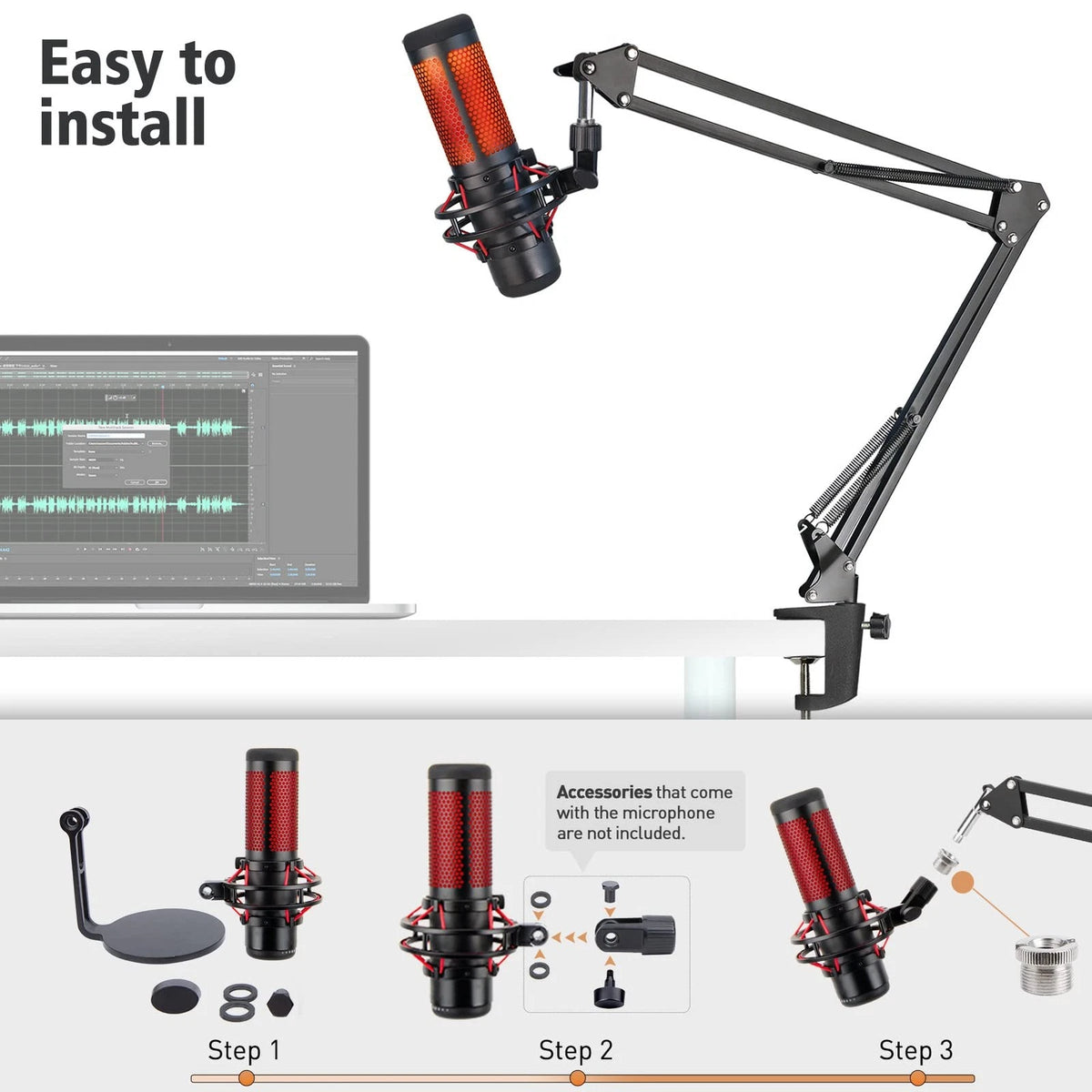 HyperX QuadCast Boom Arm with Red Microphone Covers