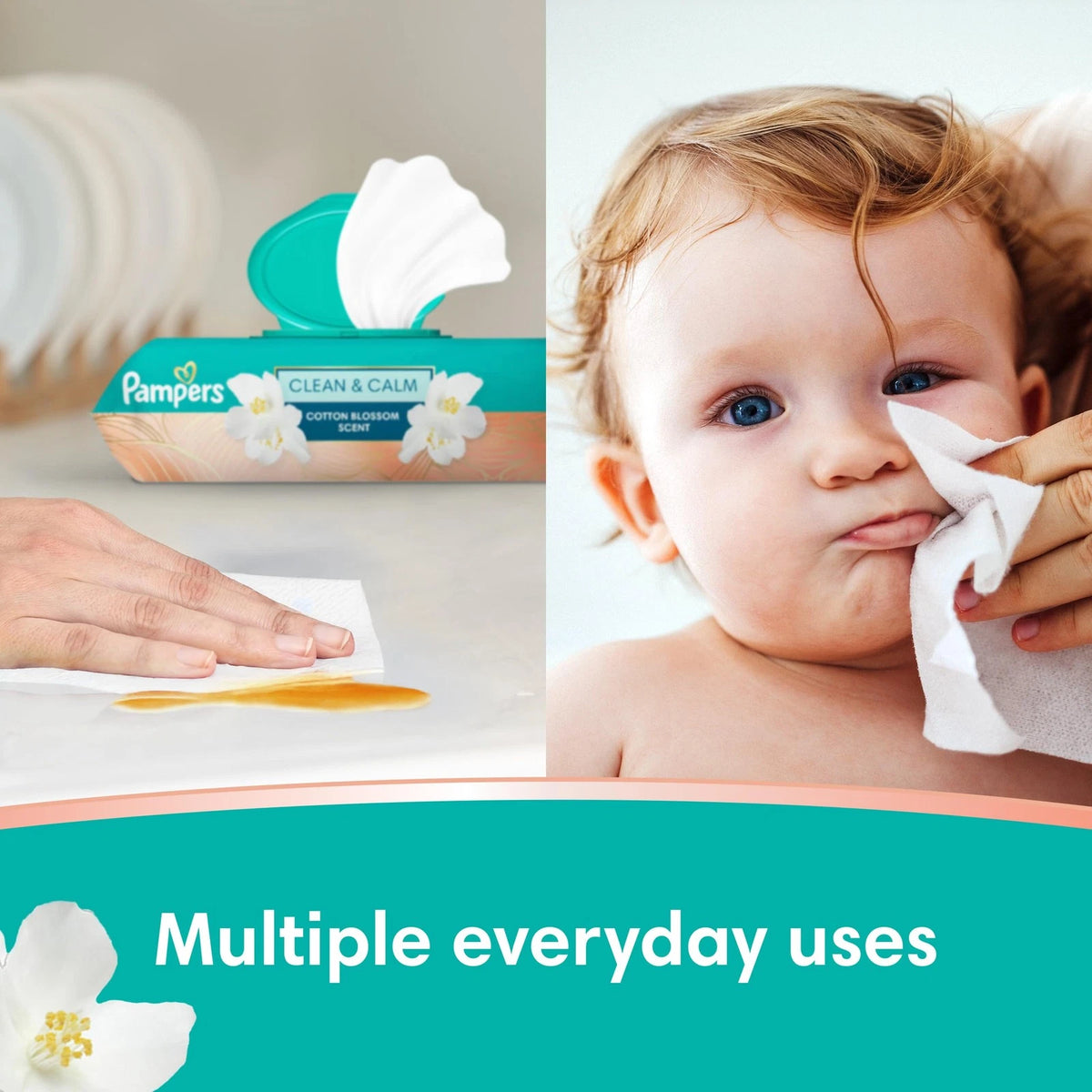 Pack of 6 Pampers Wipes Clean & Calm Cotton Blossom Scent 336 Count