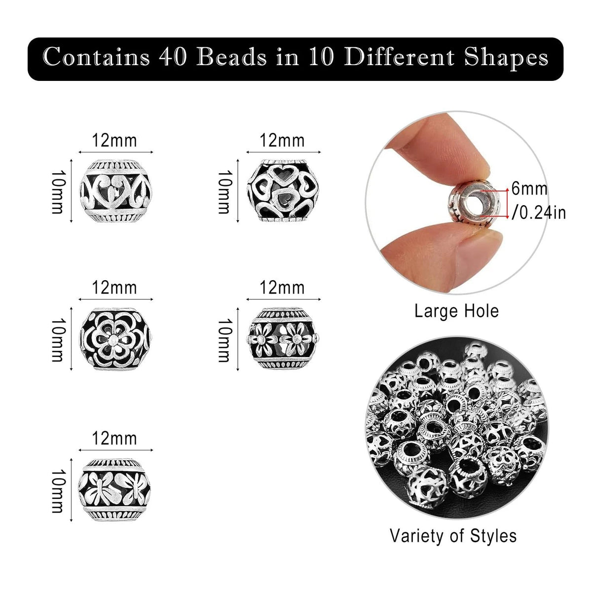 40Pcs Metal Spacer Beads for Jewelry Making (Necklace, Bracelets)
