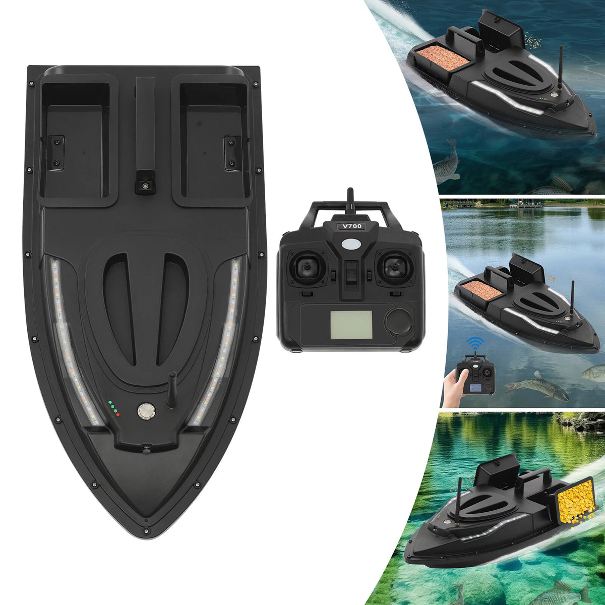 Double Bait Hooper Fishing Bait Boat with Remote Control
